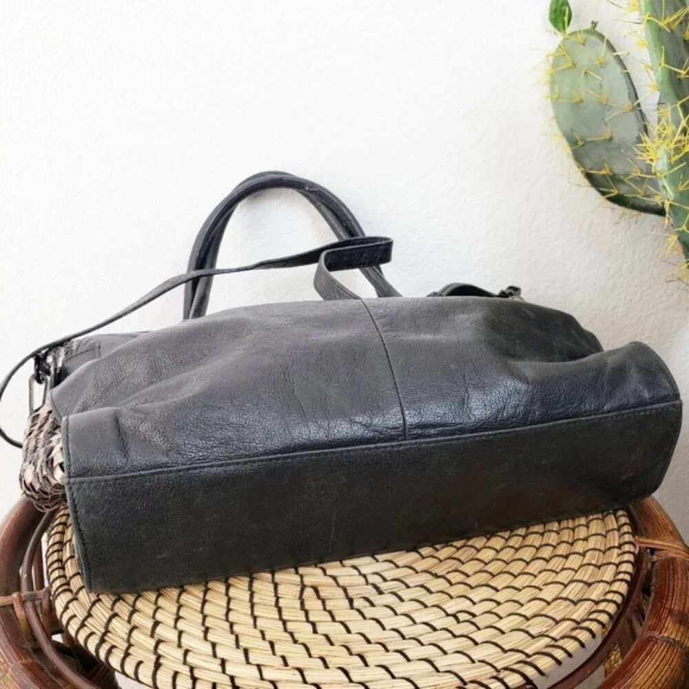 Elliott LUCCA Leather Metallic Woven Detail Slouchy Hobo Bag Large